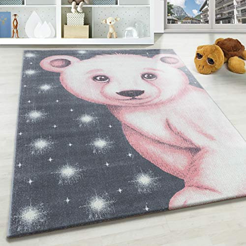 SIMPEX KinderTeppich, Bären Design, Teppich Rosa, 120 x 170 cm, Teppich für Kinder, Teppich Kinderzimmer
