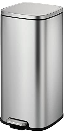 EKO Stella Pedal Bin 30 Litres, Step Bin with Soft Close Lid, Removable Inner Bucket, Perfect for Kitchen, Home, Office, Stainless Steel