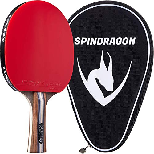 Spindragon Apex - Pala de Ping Pong Profesional de Carbono, Raqueta de Tenis de Mesa de Rendimiento con Doble Goma Ofensiva y Funda de Transporte Duradera, Mejora tu Juego y GANA más Partidos