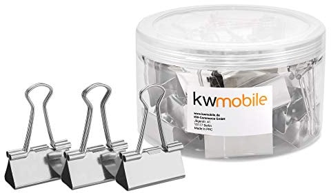 kwmobile 24x Foldback Klammern Set - 24x 41mm - Vielzweckklammer Büro Dokumenten Clips - Metall Maul Klammer Klemmen in Silber