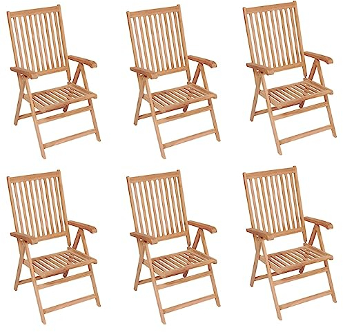 vidaXL 6X Teak Massiv Gartenstuhl mit Armlehnen Verstellbar Klappbar Gartenstühle Klappstuhl Klappstühle Stühle Stuhl Essstuhl Gartenmöbel