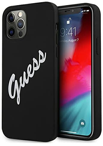 Guess Hardcase Coque de Protection Vintage en Silicone pour iPhone 12/12 Pro 6,1 Noir et Blanc