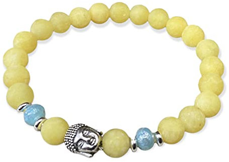 Armband mit Lemon Jade, böhmischen Glasperlen & Buddha - gelb, aqua, hellblau, antik-silber/Buddhaarmband, Jadearmband, Yoga - Yogaarmband, SHIVA