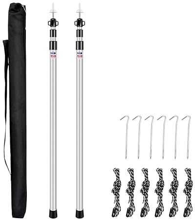 Lama Bastones Telescópicos para Tienda de Campaña, 2 Unidades, 90–230cm con 6 Clavijas de Tienda y 6 Cuerdas de Nailon para Tiendas de Campaña, Tiendas de Campaña, Lonas, Toldos, Camping