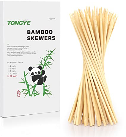 [100 PCS] 12 inch Bamboo Skewers, Premium Wooden Skewers without Splinters, Skewers for Grilling, BBQ, Appetizer, Fruit Kabobs, Chocolate Fountain, Cocktail Toothpicks, and Food Skewer Sticks.