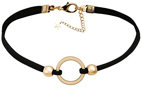 Halskette Choker Damen Tattoo Halsband Samtband O-Ring Stern Form Anhänger Rock Hoker Gothic Halsband Halsschmuck Schwarz Gold 32.2CM