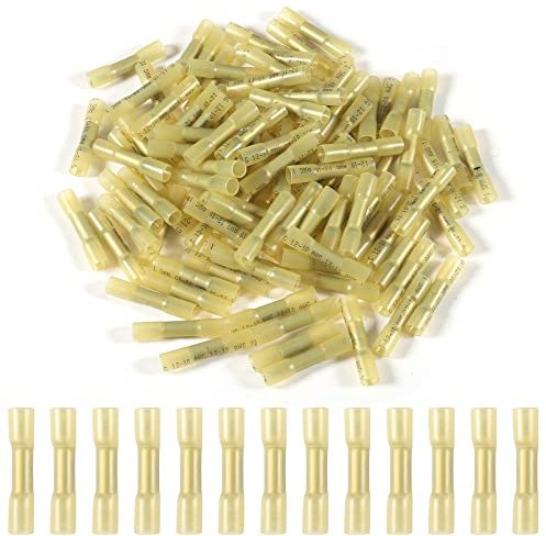 AOICRIE 100 Stück 10-22 AWG Schrumpfverbinder, Wasserdichte Quetschverbinder Kabelverbinder Set, Stoßverbinder, Lötverbinder Set Sortiment (Gelb)