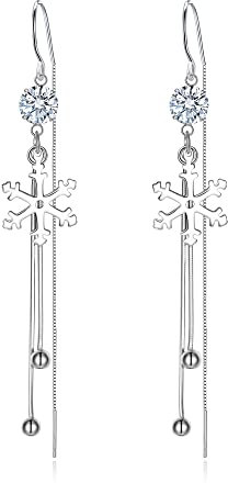EVER FAITH Schneeflocke Ohrringe für Damen Mädchen 925 Sterling Silber Cubic Zirconia Blume Lange Ohrhänger
