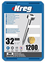 Kreg - 1200 verzinkte Schrauben - 6 x 32 mm - Feingewinde - Maxi-Loc Vierkant