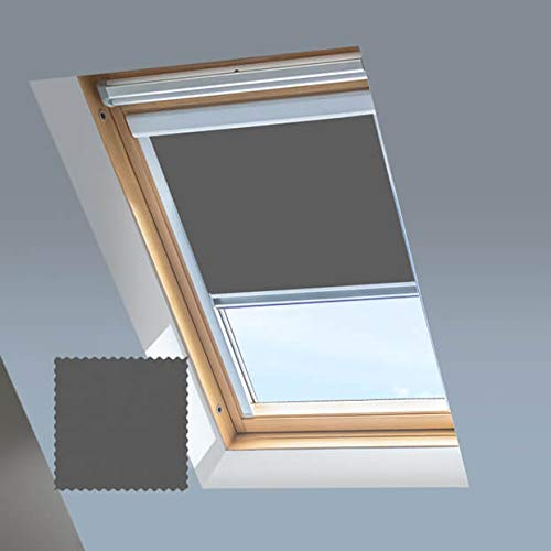 Dachfensterrollos für VELUX Dachfenster - Verdunkelungsrollo - Silberner Aluminiumrahmen (M08, Grau)