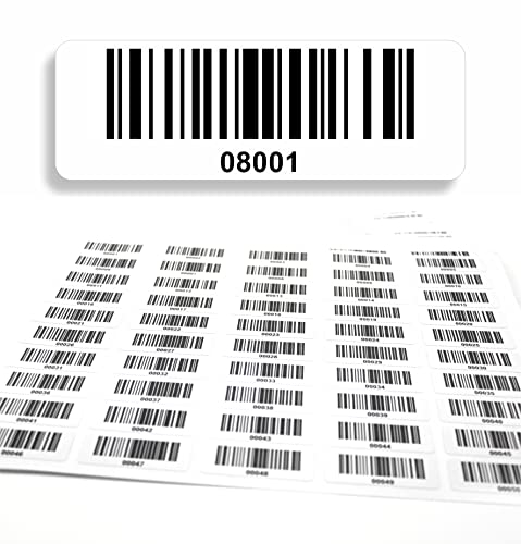 Barcodeetiketten 08001-09000 fortlaufend 5-stellig DGUV Prüfung Barcode Etiketten 1.000 Stck Strichcode Elektrotechnik Code128 selbstklebend 50x17mm (08001-09000)