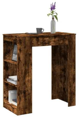 QINXIXINAIXI Table de bar avec étagère en chêne fumé 95 x 47 x 103,5 cm en bois dérivé du bois, 3 compartiments de rangement pour bouteilles et livres, table haute polyvalente pour cuisine ou salon