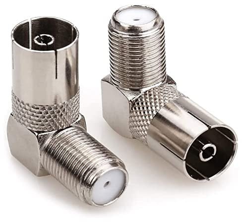 ASCL 2 x 90 Degree Angled F Socket Female to Coax Socket Female Adaptor Convertor for Aerial TV Cable Lead
