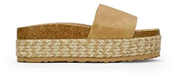 BOSANOVA Sandalias Bio Estilo Pala en Ante con una Tira Ancha al Empeine y Suela Bio de Corcho con Plataforma de Esparto Bicolor. Calzado para Mujer Tostado 41