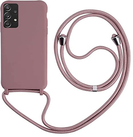 MEVIS Liquid Silikon Handykette Hülle für Samsung Galaxy A52 5G,Verstellbarer Halskette Silikon Handyhülle-Lotus Farbe