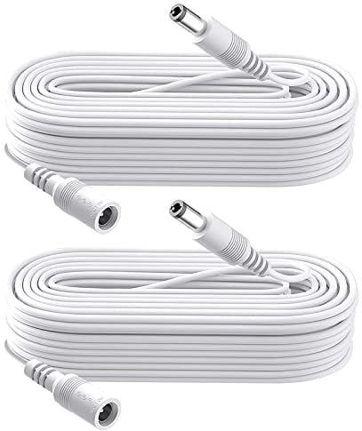 Auroh 2 Pack Power Extension Cable, DC 12V Power Adapter Extension Cord, 10M 33ft 2.1mm x 5.5mm, Compatible with 12V DC Adapter Power Supply or Wall Charger for CCTV Security Cameras(2Pack, White)