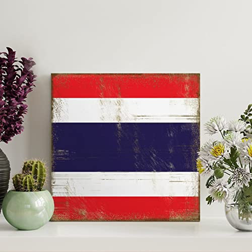 Thailand-Flagge Holzschild rustikale Wandkunst Thailand Holzschild Nationalflagge patriotische Dekoration Holzschild Vintage Retro Wandbehang Wanddekorationen für Wohnzimmer Küche Schlafzimmer 20,3 x