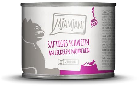 MjAMjAM - Premium Nassfutter für Katzen - saftiges Schweinefleisch an schmackhaften Möhren, 1er Pack (1 x 200 g), getreidefrei mit extra viel Fleisch