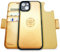 dreem Fibonacci wallet case compatible with iPhone 14 Plus / 2-in-1 shockproof case and detachable vegan leather folio, MagSafe compatible, RFID protection [Gold]