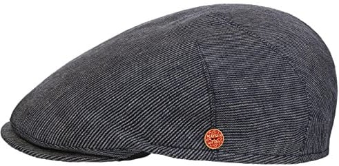 Mayser Sidney Leinen Stripes Flatcap Schirmmütze Schiebermütze Leinencap Herren - Made in The EU mit Schirm, Futter, Futter Sommer Frühling-Sommer - 60 cm blau
