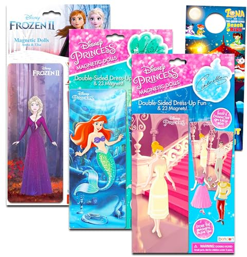 Disney 25-teilige magnetische Kreationen – Bündel mit 3 magnetischen Puppen, einschließlich Arielle, Frozen 2 und Aschenputtel, magnetisches Puppenverkleidungsset