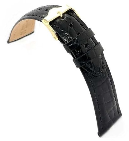 diloy Uhrenarmband echtes Krokodilleder Bombiert genäht Luxus für Premium-Dressuhren Größen 12mm 14mm 16mm 18mm 20mm 22mm Schwarz hellbraun dunkelbraun P332 Schwarz 12mm