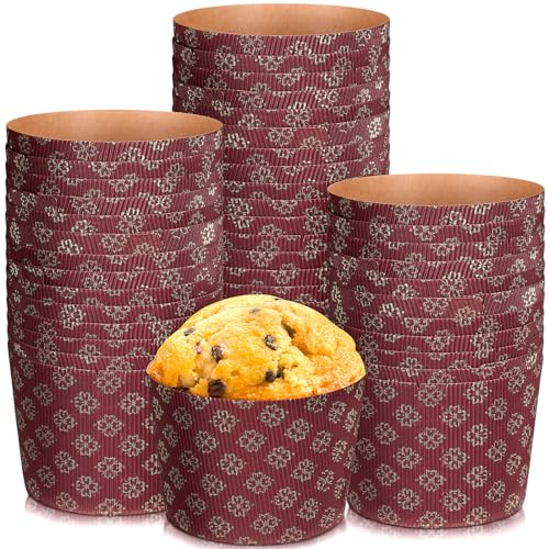 Sabary 36 Pcs Panettone Paper Mold Easter Bread Corrugated Panettone Paper Pan Easter Disposable Round Baking Molds for Kitchen Baking Bread Muffin Cupcake(5.1 x 4.3 x 3.5 Inch,Brown)