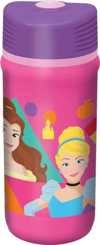 TataWay in viaggio si cresce Disney Gourde rose et violet en plastique pour filles Princesses Belle Cendrillon Jasmine Aurora 390 ml avec fermeture anti-goutte