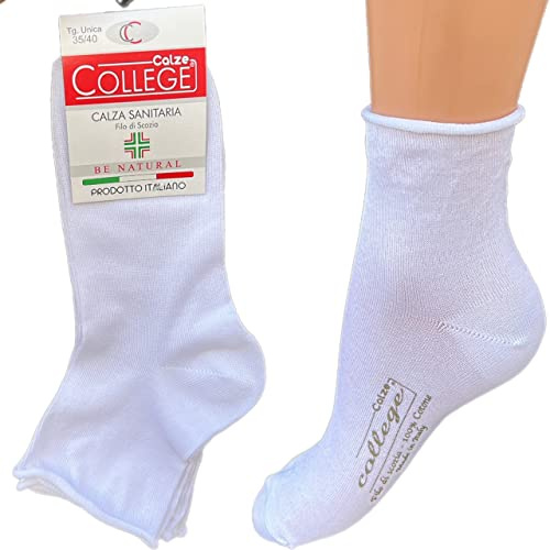 calze college - 6 Paia Calzini Donna Cotone Senza Elastico (Taglia 35-40) Calze Donna in Puro Cotone Filo di Scozia Elasticizzato 100% Made in Italy (Versione Alta al Polpaccio, Bassa alla Caviglia)