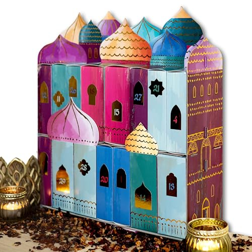 PAPIERDRACHEN Kreativer Ramadankalender zum Selbstbefüllen - 30 Schachteln zum Befüllen für Kinder - 30x32x10 cm - Eid Mubarak - Kareem - Set 1