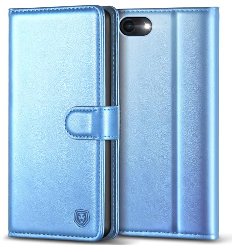 Kuafcase Case Compatible for iPhone 7, iPhone 8, iPhone SE 2022, iPhone SE 2020, 4 Card Slots Magnetic Closure Kickstand Shockproof Protective Phone Case Compatible for iPhone 7/8/SE - Sky Blue