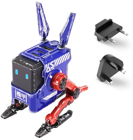 GravaStar Alpha Cargador rápido GAN de 65W, Cargador rápido de 3 Puertos con Enchufe múltiple para Viajes, Cargador Universal para UK/EU/USA, para iPhone, MacBook, iPad, Galaxy (Azul)