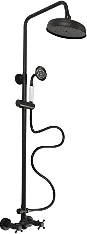 Duschsystem, Regendusche Duschkopf, Duschamaturenset ohne Armatur 2 in 1 mit Großer Regendusche und Handbrause Duschsystem Vintage Wandbrause Set Edelstahl Höhenverstellbar (90-118cm Schwarz)