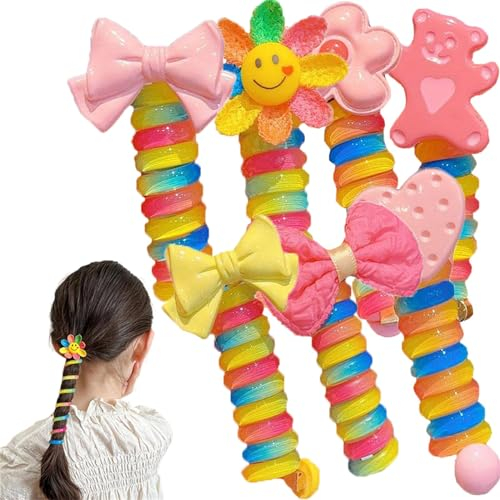 Ruzister® 7 Stück bunte Telefondraht-Haarbänder für Kinder, geflochtene Telefondraht-Haarbänder, spiralförmige Haargummis, Telefonkabel für Frauen und Mädchen