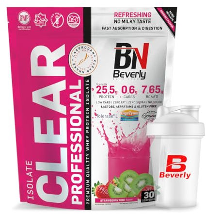 Beverly Isolate Clear - Protéine de lactosérum isolée clear whey - 908 g - 25 g de protéines par portion - 30 portions - Fruité, rafraîchissant - Saveur fraise-kiwi