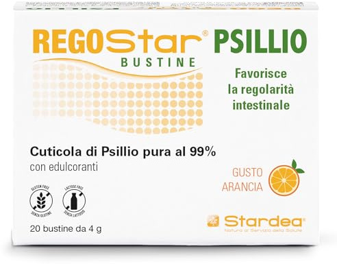 REGOStar® PSILLIO Stardea® 20 Bustine | Psyllium Husk Gusto Arancia Per La Regolarità Intestinale - Senza Glutine E Lattosio - Adatto In Gravidanza