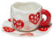 Soulnioi Ceramic Coffee Mug, Cute Heart Cappuccino Cup and Saucer Set, 340ML Hand-Painting Tea Cup Creative Latte Milk Cup for Gift - Red Heart