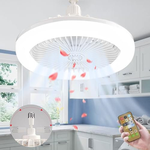 Anyingkai Bombilla Ventilador de Techo E27 con Luz, Lámpara Ventilador para Techo (Beige)