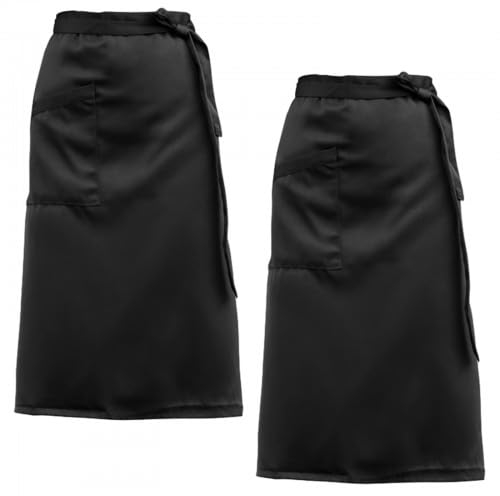 Ehuihuan Halbe Kellnerschürze, 2 Stück Verstellbare Schürze, Vorbinder Schürze mit Tasche, Taillenschürze Schwarz für Männer Damen Herren Küche Restaurant Bistro Florist(68 * 70 cm)