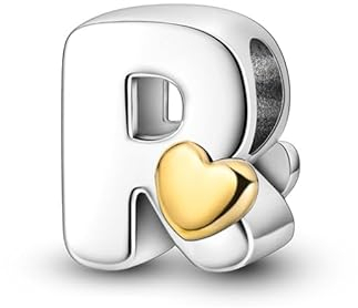 LIGHTDOG Frauen 925 Sterling Silber Charms 26 R Herz Buchstaben Bead Anhänger für Armbänder Charms kompatibel mit Europäischen Armbänder für Frauen Fit Pandora Anhängers Charm Ciondolo Letter