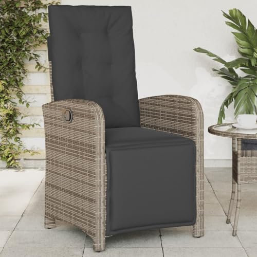 Homgoday Gartensessel Verstellbar Gartenstühle mit Fußteil Gartenstuhl mit Liegefunktion Rattansessel Rattanstühle Balkonstühle Terrassenstühle Gartenmöbel Grau Poly Rattan