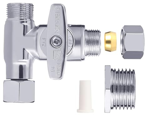 Yeleah T-Absperrventil, Winkelstopp-Adapter, Ventil, 3/8 x 3/8 x 3/8 oder 1/2 Zoll, Kompressions-T-Ventiladapter, Wasserleitungsverteiler, Anschluss für Toto Washlet, Bidet und Handsprüher