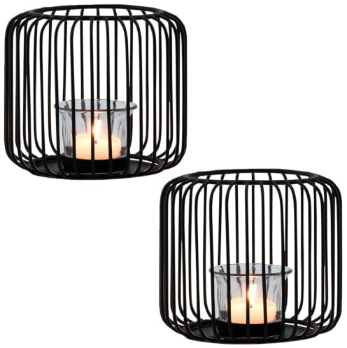2er Set Skandinavisches Windlicht Cibolo aus Metall in Schwarz 14 cm