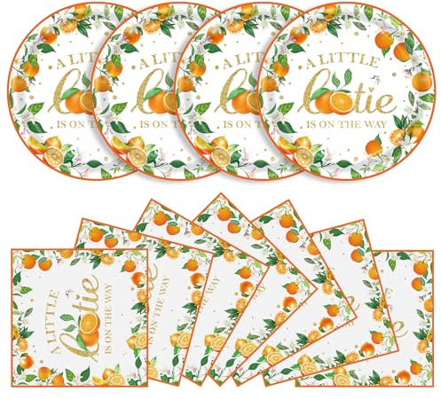 40 Pcs Little Cutie Baby Shower Plates and Napkins Party Supplies, Orange Cutie Birthday Party Decorations Disposable Paper Plates and Napkins A Little Cutie is on The Way Tableware Set Serves 20