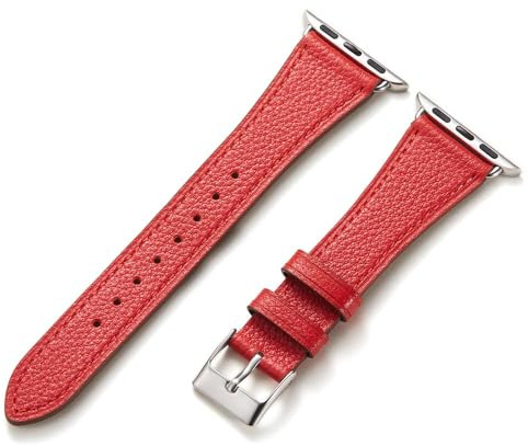 AoYi Cuir Bracelet Italien Véritable Femme Hommes Compatible avec Apple Watch 38mm 40mm 41mm 42mm, Strap Luxe pour iWatch Series 11 10 9 8 7 6 5 4 3 2 1 SE3 SE2 SE, Rouge