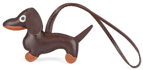 AHQiZFX Porte-clés en forme de teckel mignon en cuir fait à la main pour tous les amoureux des chiens, breloque décorative (marron), marron, Small