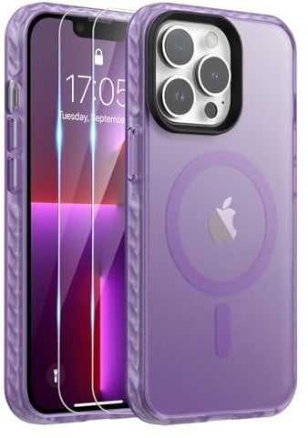Urarssa Magnetic for iPhone 13 Pro Max Case(6.7), Compatible with MagSafe, Translucent Matte Back Cover, Anti-Fingerprint Soft TPU Slim Bumper Shockproof Protective Phone Case, Purple