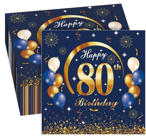 GROVBLE 40 Stück Servietten 80 Geburtstag mann,80 Geburtstagsdeko Servietten Blau,Servietten 80 Geburtstag Frau,Happy Birthday Servietten,Servietten Geburtstag,80 Geburtstag Servietten,33 x 33cm