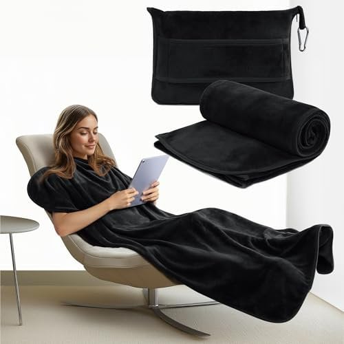 JEMIDI Manta de Viaje Avion - Cojín Manta 2 en 1 - Manta Plegable en Almohada Viaje - Ideal para Avion Tren Coche Camping - con Gancho para Colgar - Almohada de Viaje Lavable