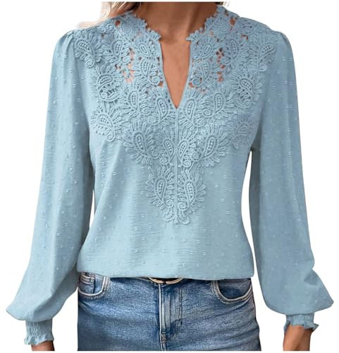 Long Sleeve Tops for Women UK Elegant Petite Lace V Neck Blouse Shirts Plain Swiss Dot Tunic Tops Dressy Casual Outfits Work Y2K Clothes Going Out Tops Ladies Sale Clearance Size 8-16